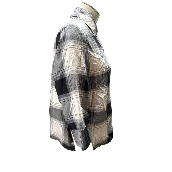 Josephine Chaus 10P Vintage Silk Plaid Blouse Black Gray Uptown Archivist Style - Picture 6 of 11